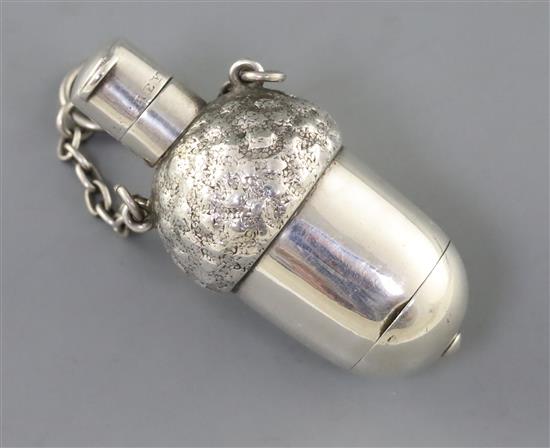 A Victorian novelty silver scent flask/vinaigrette, modelled as an acorn, by Sampson Mordan & Co,